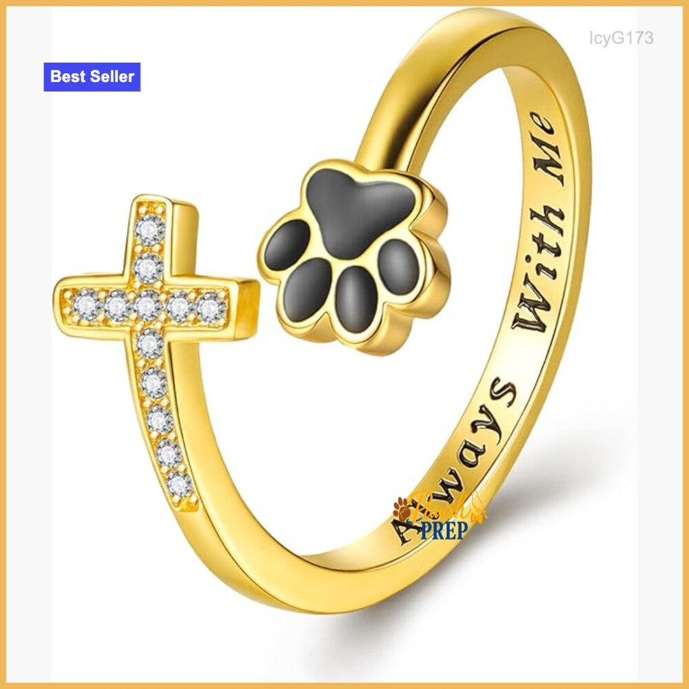 Sterling Silver Adjustable Stack Ring With Paw Pr… - image 1